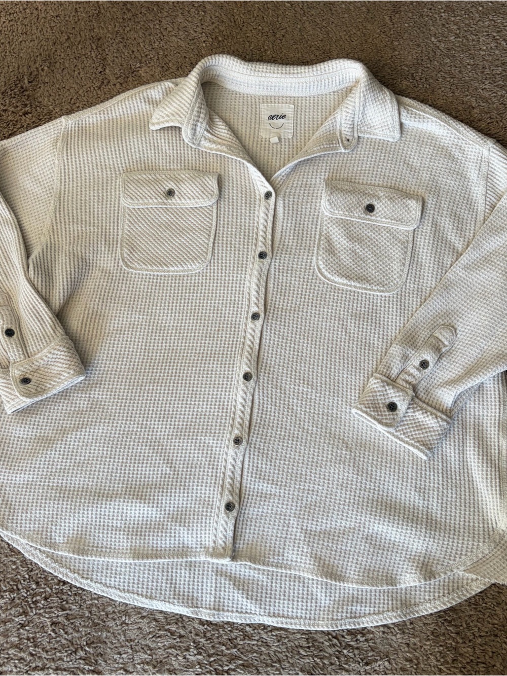Aerie LumberJane Waffle Shirt | Heather Frost | Size Small